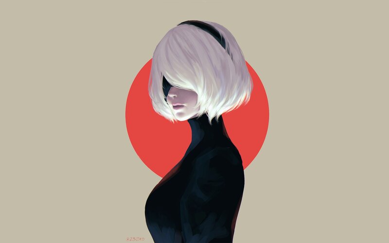 Anime Character with White Hair — Beige, Minimalist