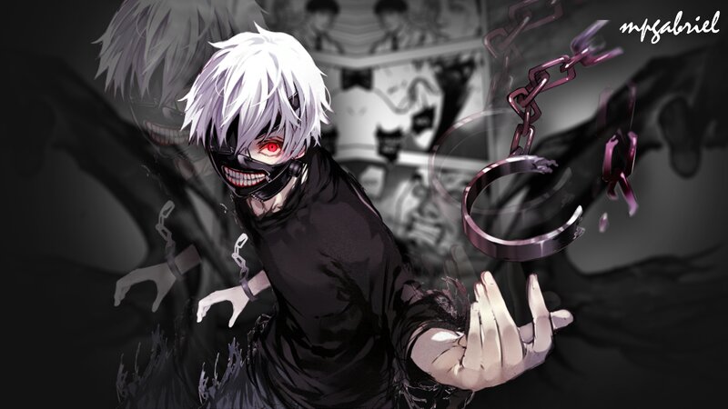 Anime Character with White Hair — Black, Dark, Chains