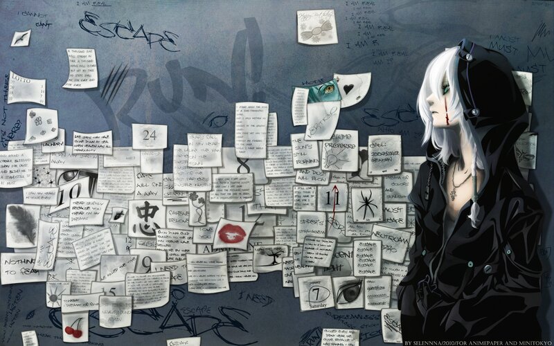 Anime Character with White Hair — Black, Dark