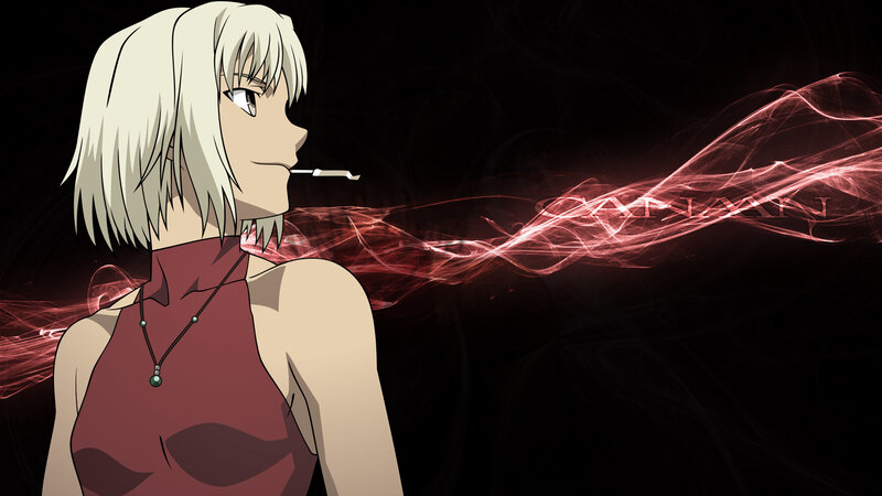 Anime Character with White Hair — Black, Dramatic, Cigarette
