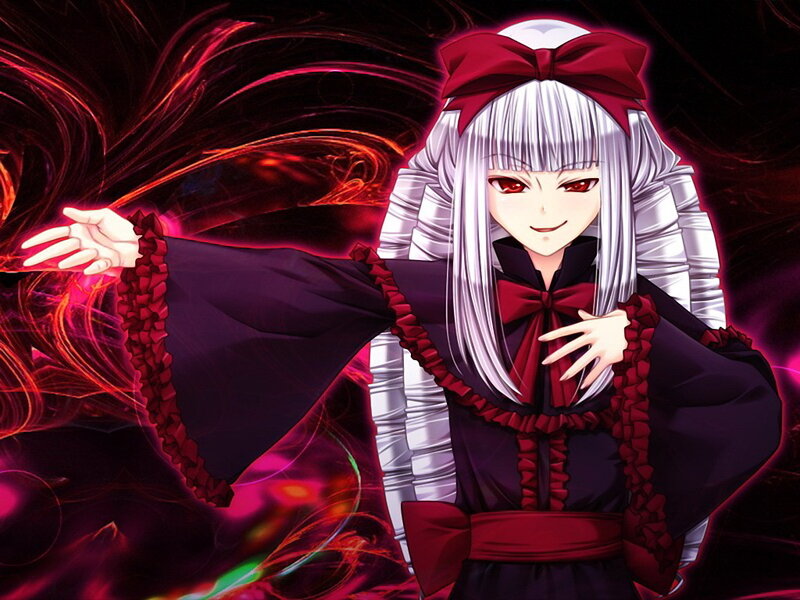 Anime Character with White Hair — Black, Dramatic, Digital Art, Red Bow
