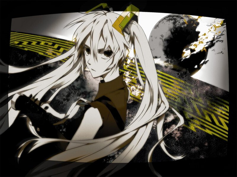 Anime Character with White Hair — Black, Dramatic, Digital Art