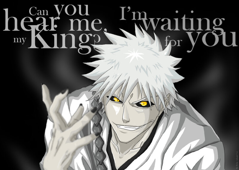 Anime Character with White Hair — Black, Dramatic, Digital Art, Yellow Eyes