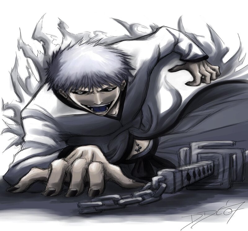 Anime Character with White Hair — Black, Dramatic, Manga, Chains