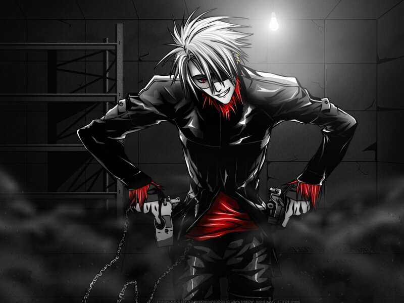 Anime Character with White Hair — Black, Dramatic, Manga, Gun, Chains
