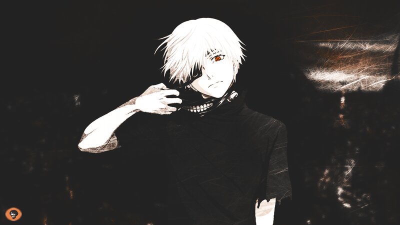 Anime Character with White Hair — Black, Dramatic, Manga, Mask, Black Shirt