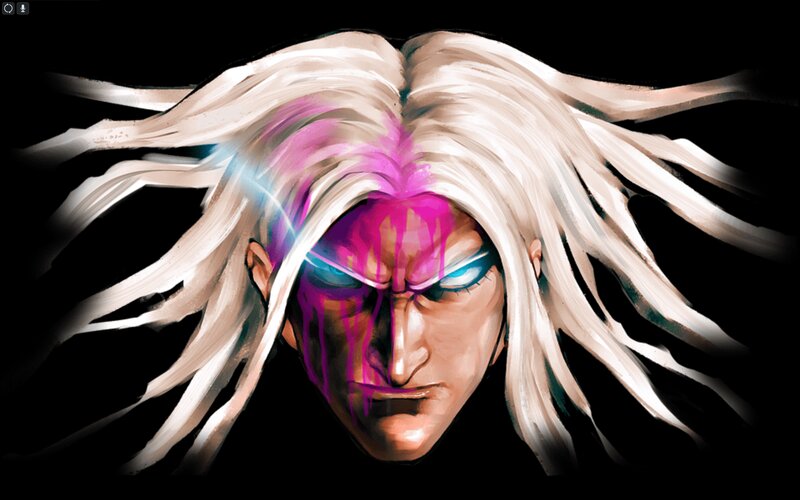 Anime Character with White Hair — Black, Dramatic, Manga, White Hair, Pink Paint