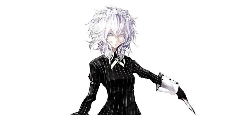 Anime Character with White Hair — Black, Dramatic, Manga, White Hair, Striped Dress