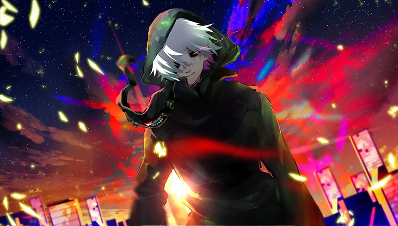 Anime Character with White Hair — Black, Dramatic, Night, Digital Art, Hooded Cloak