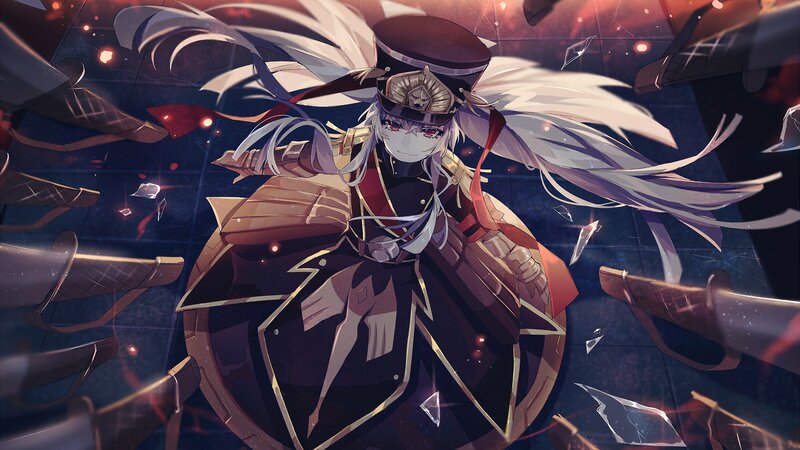 Anime Character with White Hair — Black, Dramatic, Night, Digital Art, Military Uniform