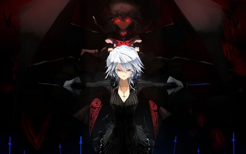Anime Character with White Hair — Black, Dramatic, Night, Digital Art, Red Eyes