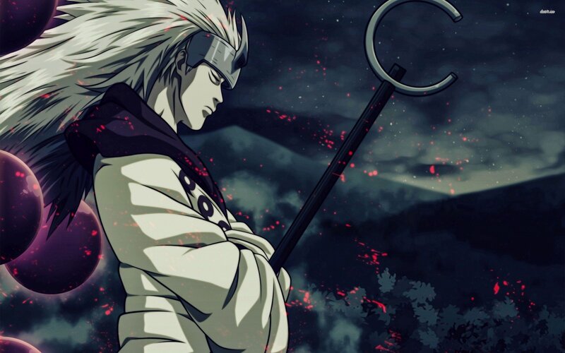 Anime Character with White Hair — Black, Dramatic, Night, Staff