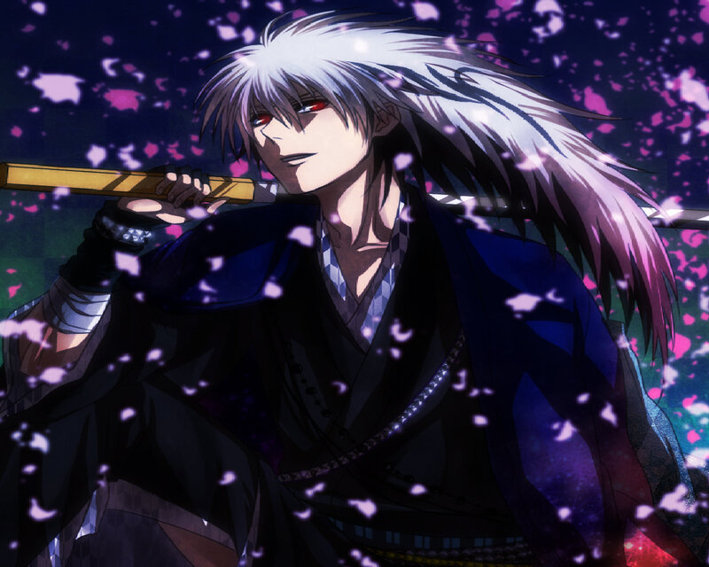 Anime Character with White Hair — Black, Dramatic, Night, Sword