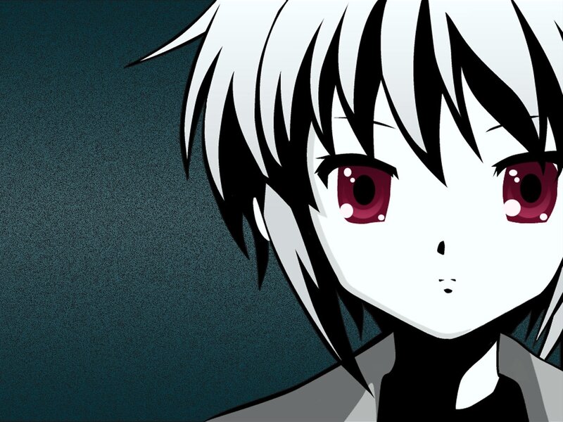 Anime Character with White Hair — Black, Dramatic, Red Eyes