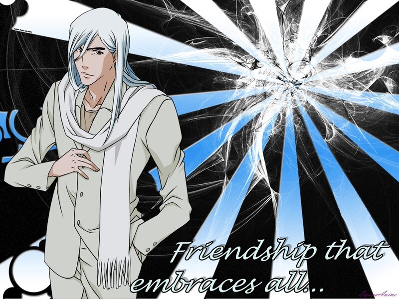 Anime Character with White Hair — Black, Dramatic, Scarf, Text