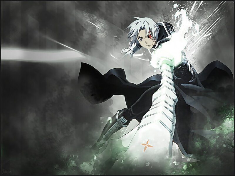 Anime Character with White Hair — Black, Dramatic, Sword, Cloak