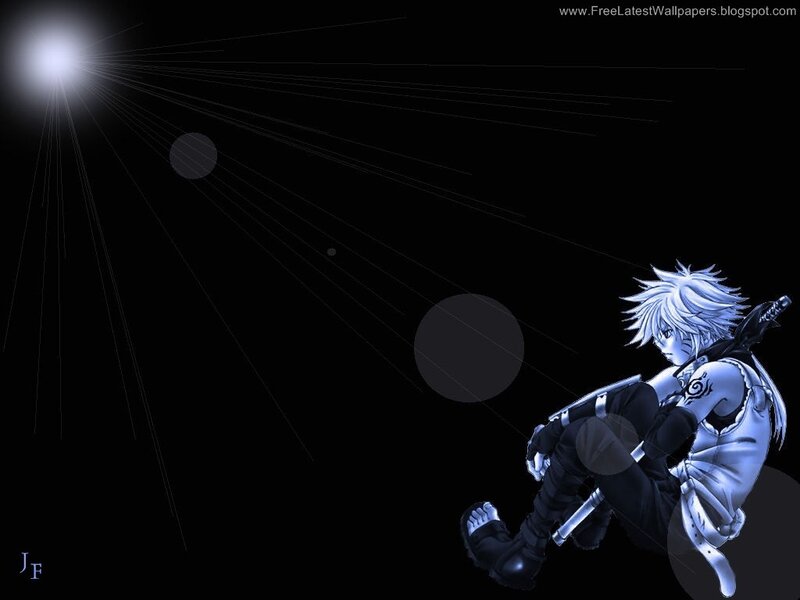 Anime Character with White Hair — Black, Dramatic, Sword, Dark Background