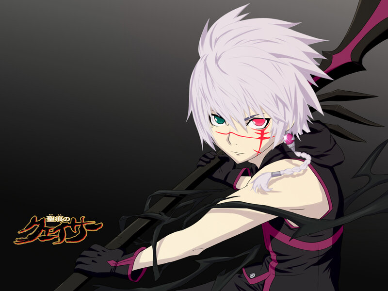 Anime Character with White Hair — Black, Dramatic, Sword