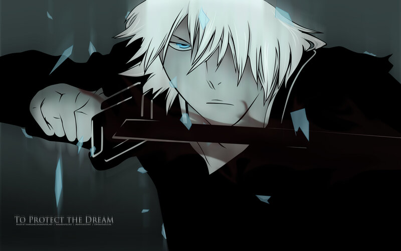 Anime Character with White Hair — Black, Dramatic