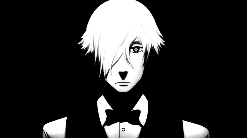 Anime Character with White Hair — Black, Dramatic, Tuxedo