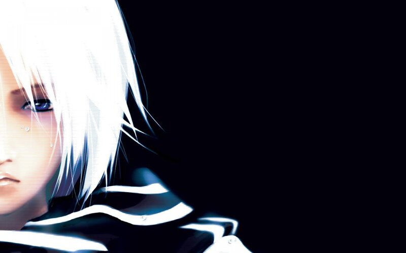 Anime Character with White Hair — Black, Dramatic, White Hair, Blue Eye