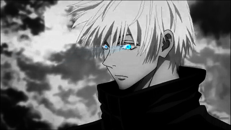 Anime Character with White Hair — Black, Dramatic, White Hair, Blue Eyes