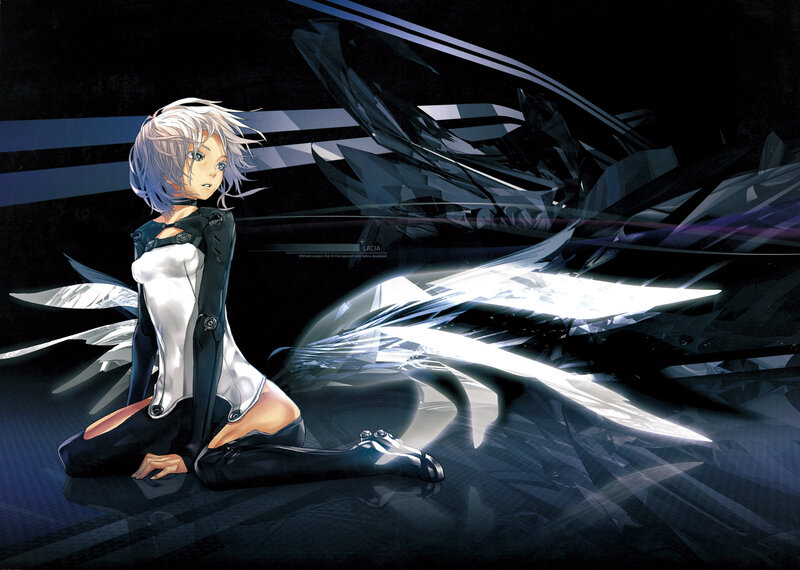 Anime Character with White Hair — Black, Dramatic, White Wings