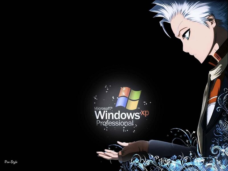 Anime Character with White Hair — Black, Dramatic, Windows Xp Logo