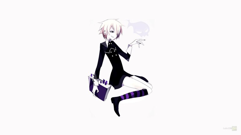Anime Character with White Hair — Black, Playful