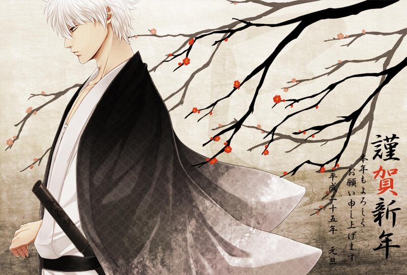 Anime Character with White Hair — Black, Serene, Spring