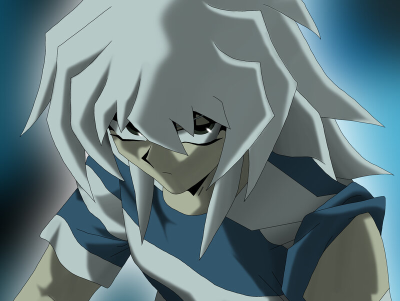Anime Character with White Hair — Blue, Dramatic, Blue Shirt