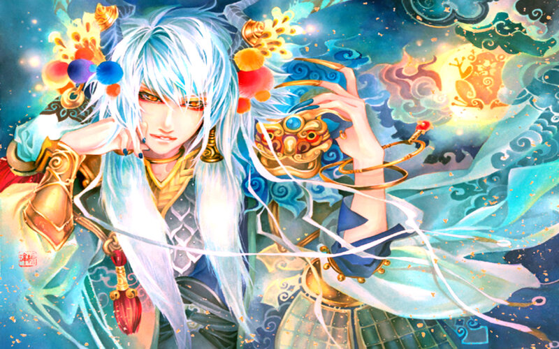 Anime Character with White Hair — Blue, Dramatic, Digital Art