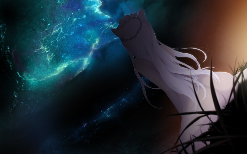Anime Character with White Hair — Blue, Dramatic, Night, Digital Art, Long Hair