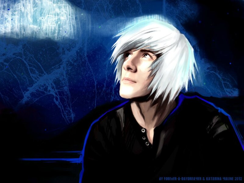 Anime Character with White Hair — Blue, Dramatic, Night, Digital Art, White Hair