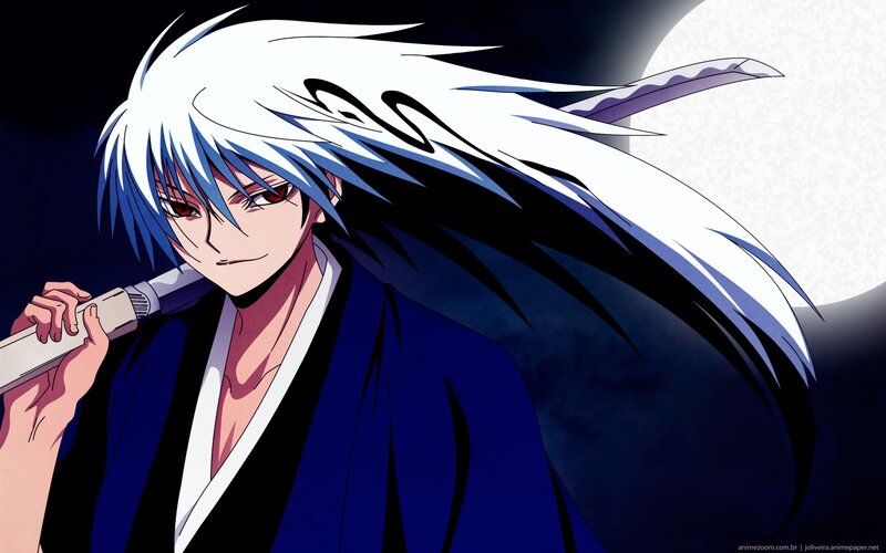 Anime Character with White Hair — Blue, Dramatic, Night, Sword