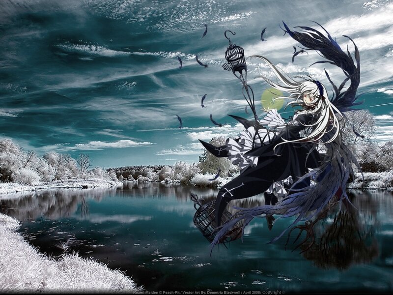 Anime Character with White Hair — Blue, Dramatic, Winter
