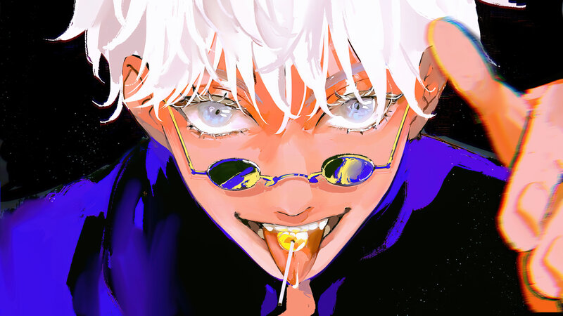 Anime Character with White Hair — Blue, Intense, Manga, Sunglasses