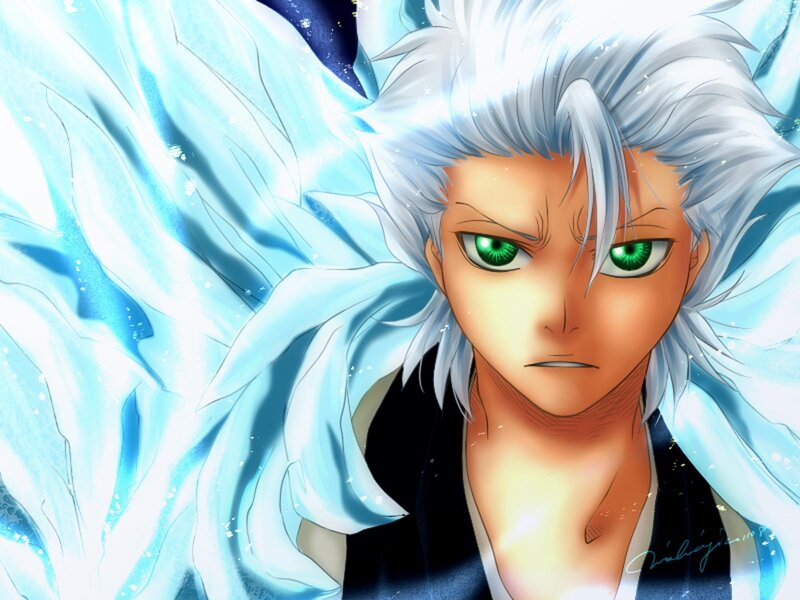 Anime Character with White Hair — Blue, Intense