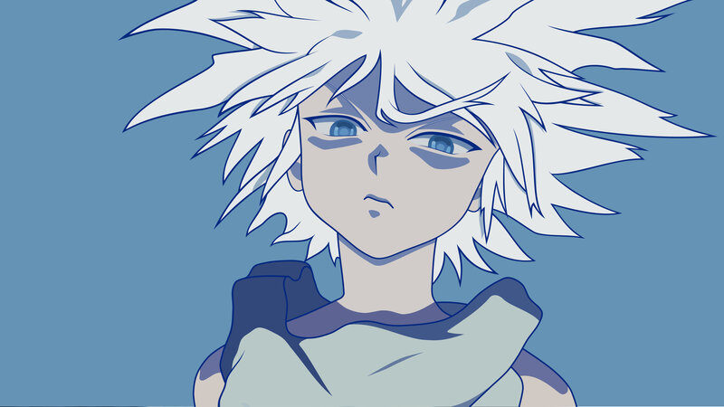 Anime Character with White Hair — Blue, Serious, Spiky Hair