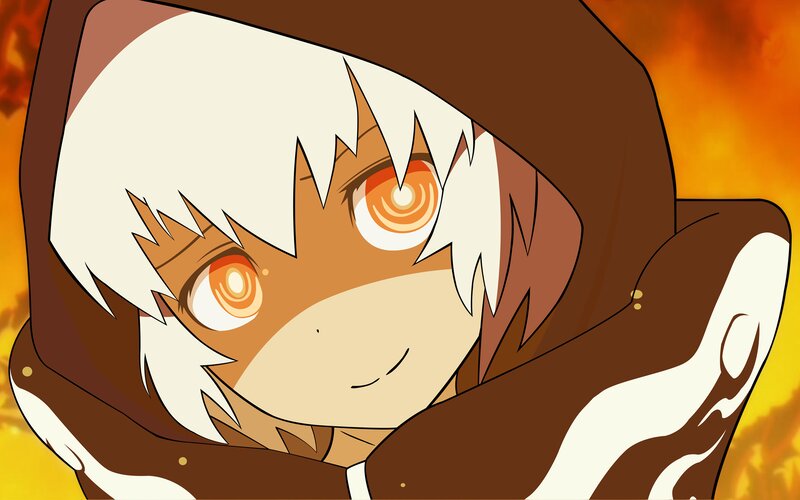 Anime Character with White Hair — Brown, Dramatic, Fire