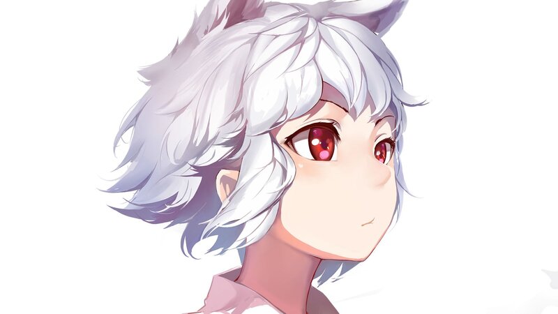 Anime Character with White Hair — Calm, Digital Art, Red Eyes