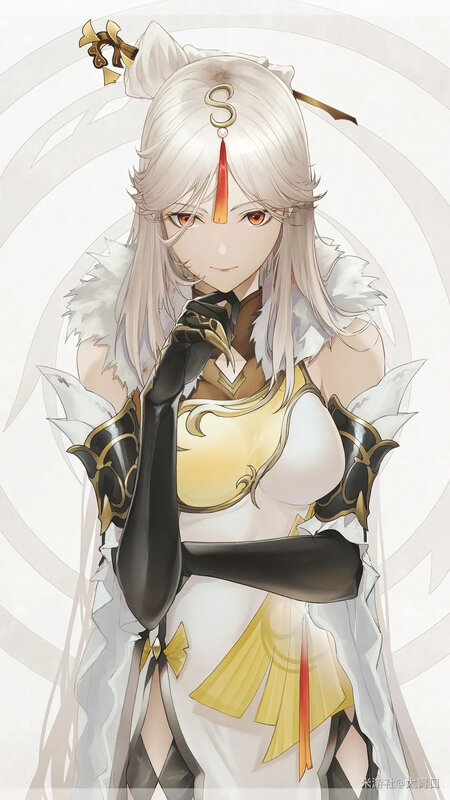 Anime Character with White Hair — Calm, Digital Art, White Fur Collar