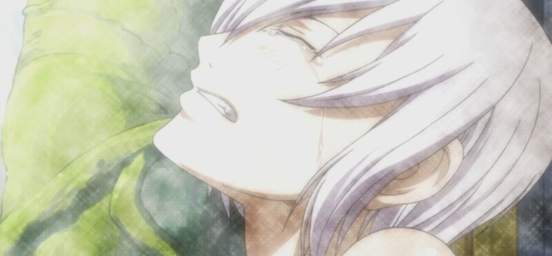 Anime Character with White Hair — Calm, Green Background