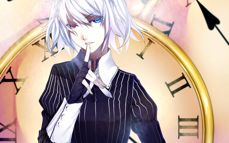 Anime Character with White Hair — Dramatic, Clock