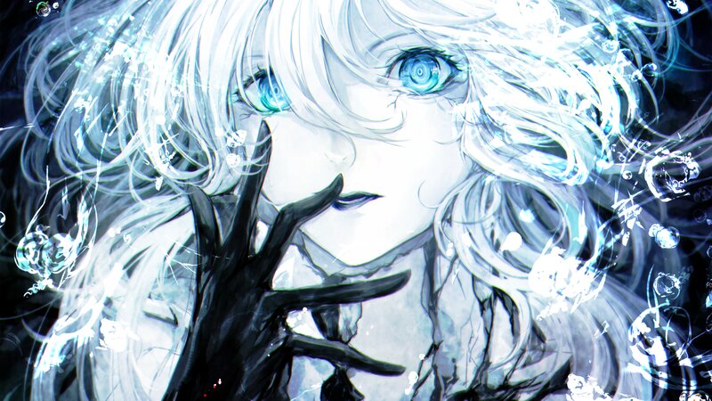 Anime Character with White Hair — Dramatic, Digital Art, Blue Eyes, White Hair