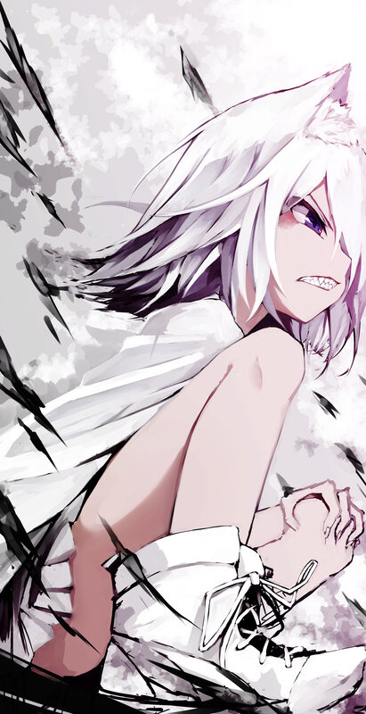 Anime Character with White Hair — Dramatic, Digital Art, Cat Ears, White Hair