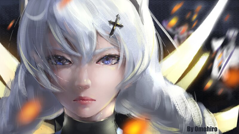 Anime Character with White Hair — Dramatic, Digital Art, Cross