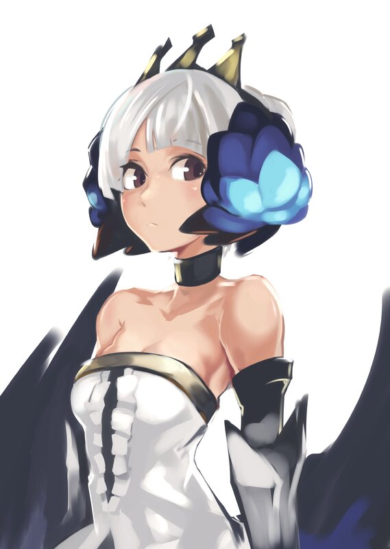 Anime Character with White Hair — Dramatic, Digital Art, Crown