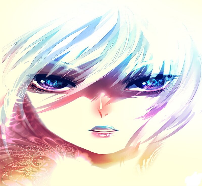 Anime Character with White Hair — Dramatic, Digital Art, Eyes