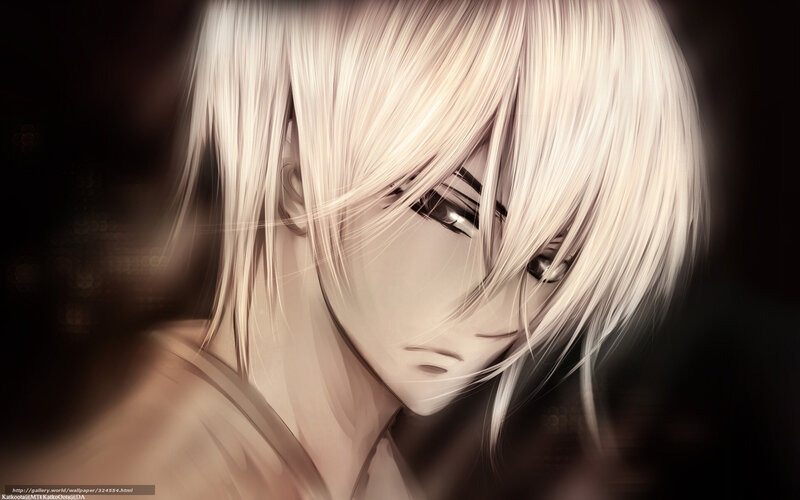 Anime Character with White Hair — Dramatic, Digital Art, Face, Dark Background